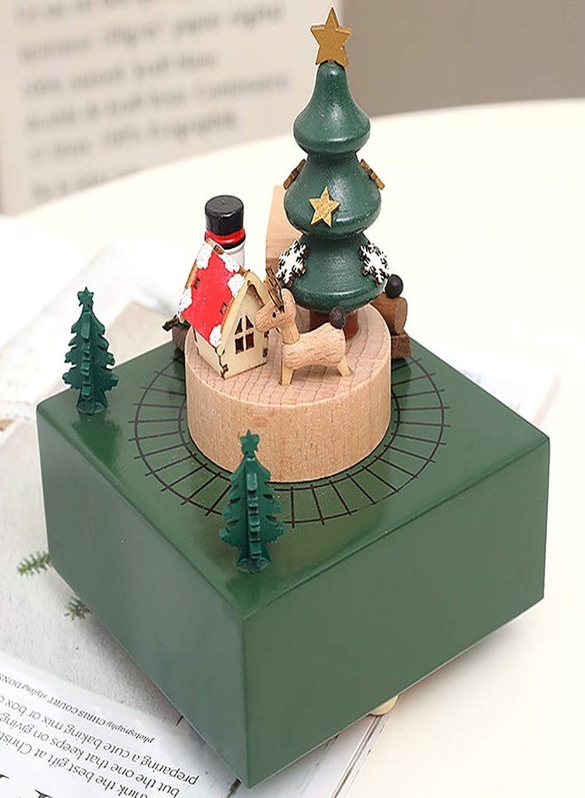 MENGDUO Music Box, Snowman Elk Wooden Rotation Crafts Music Box, Mini Train Rotates with Music, Exclusive Toy Gifts for Christmas (Green) - Image 3